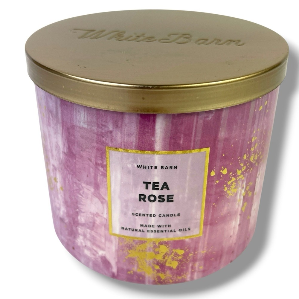 Bath & Body Works White Barn Tea Rose 14.5 oz 3-Wick Candle New